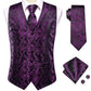 Purple Floral In Black Silk Vest Set - Masculine Clothes