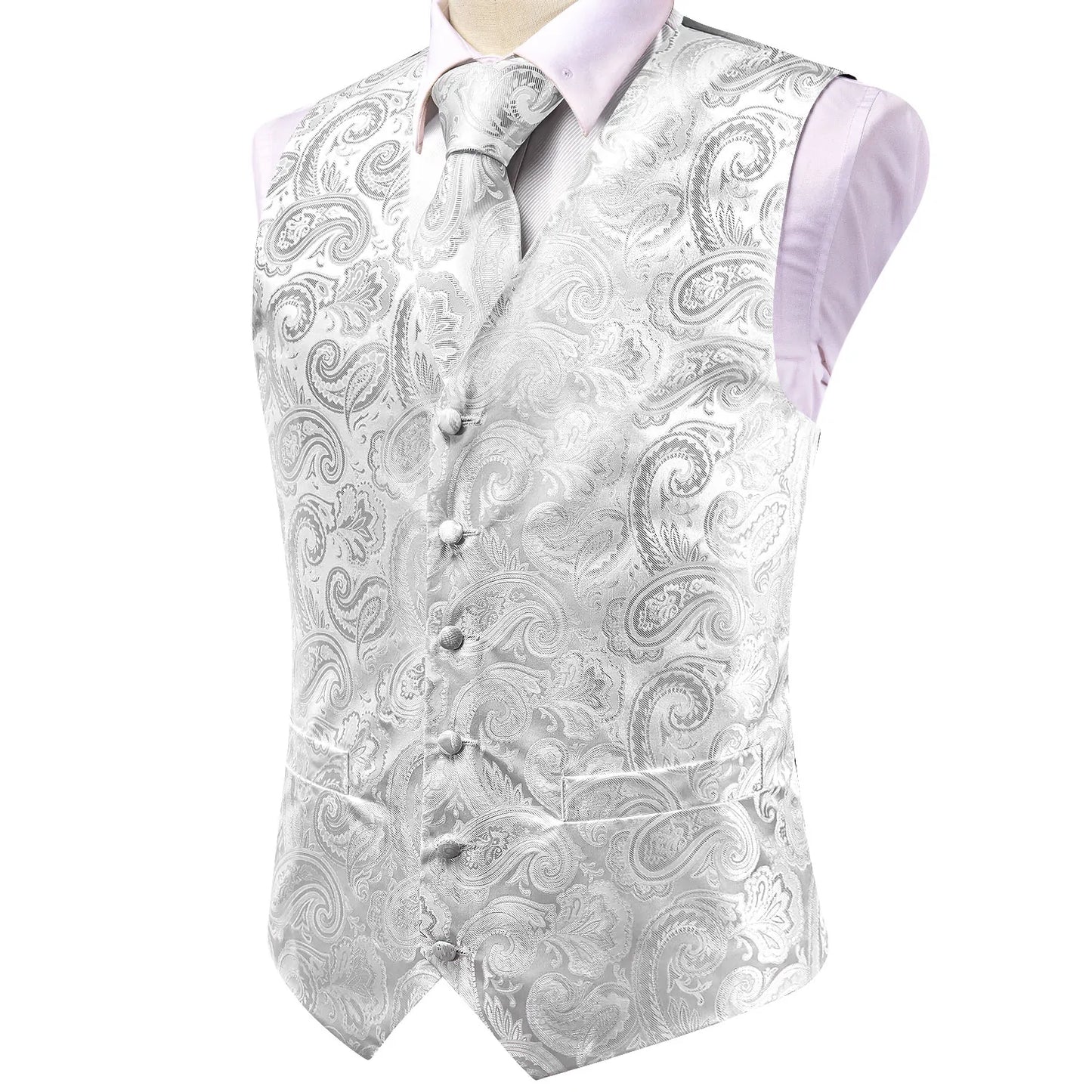 Beautiful White Leaves Silk Vest Set