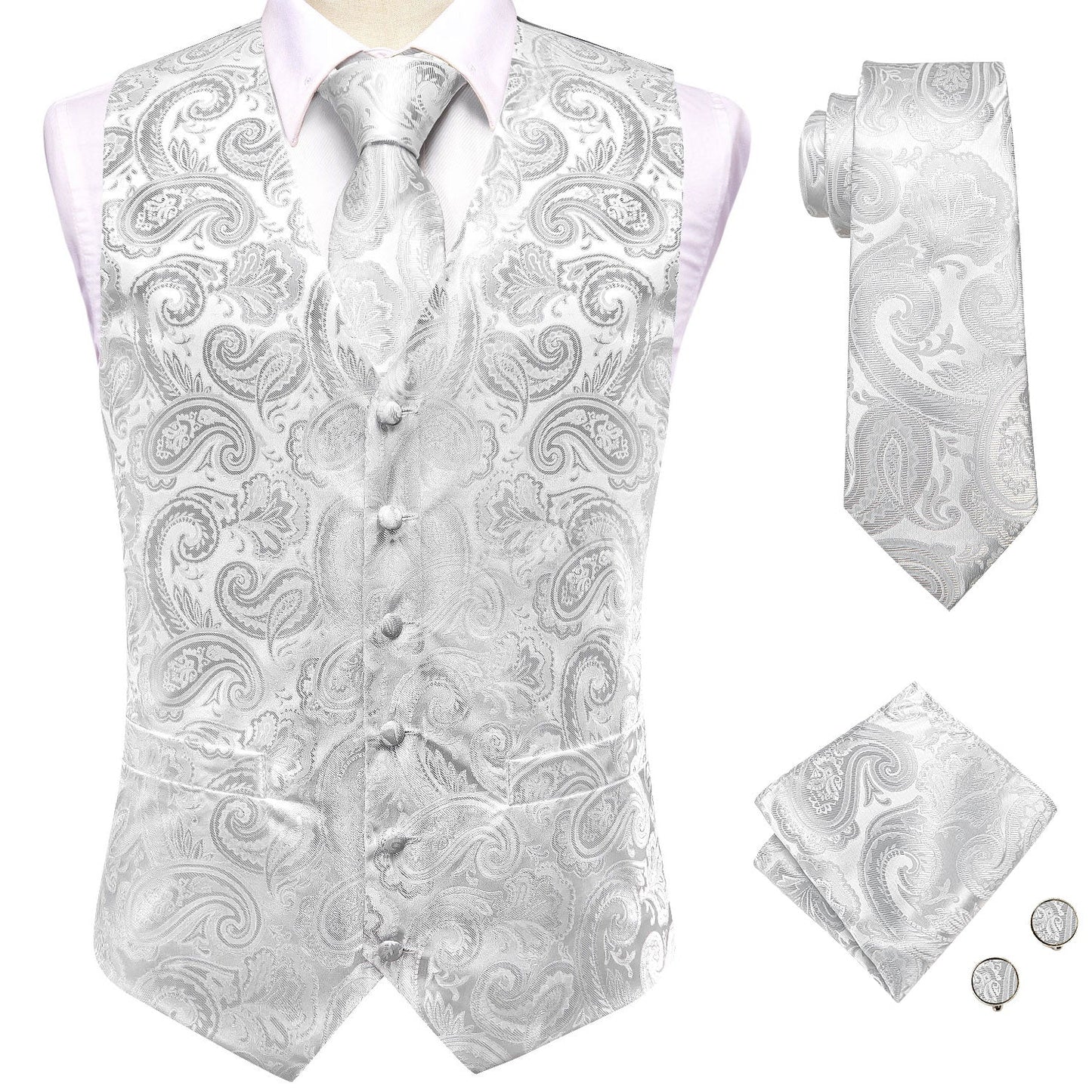 Beautiful White Leaves Silk Vest Set