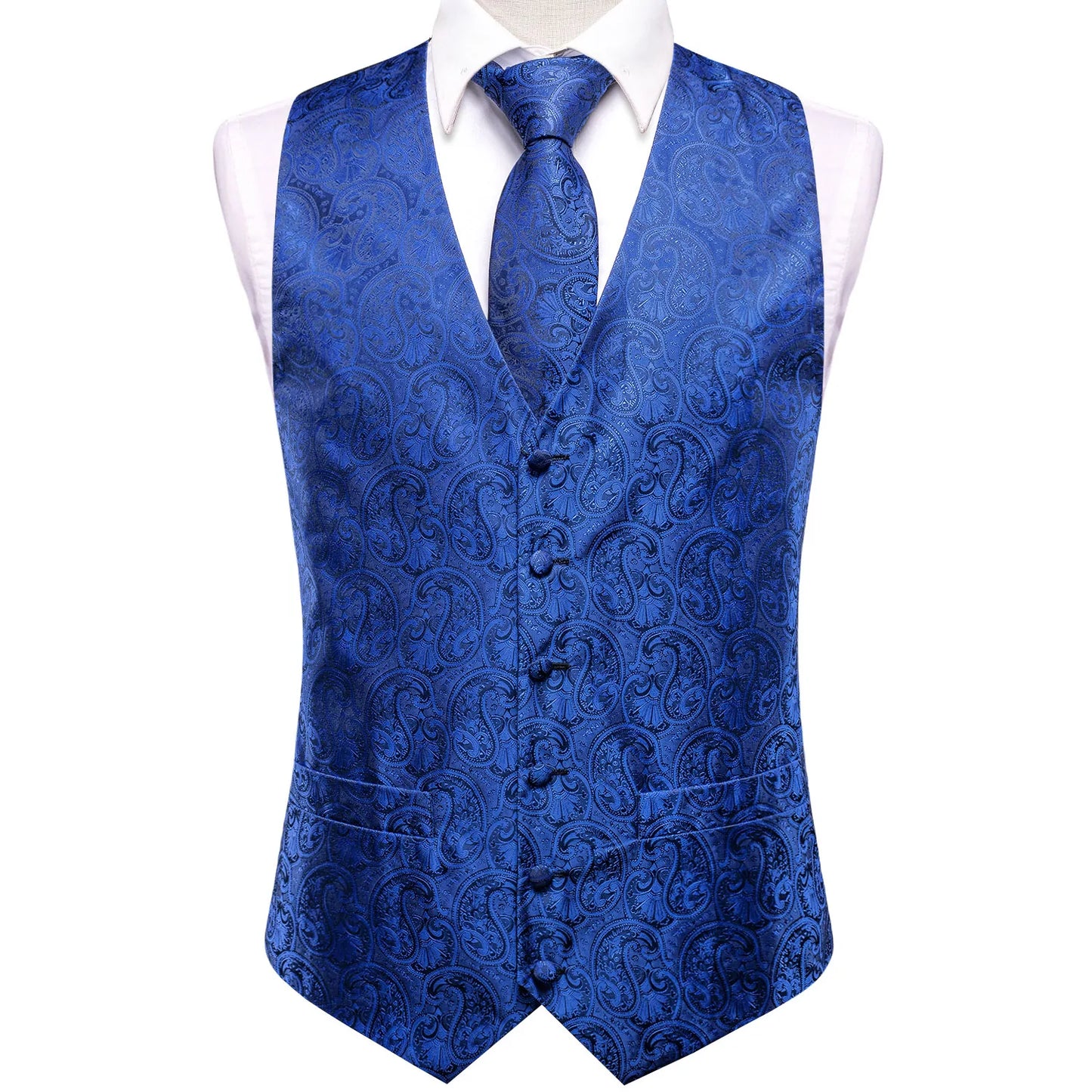 Blue Floral Silk Vest Set - Masculine Clothes