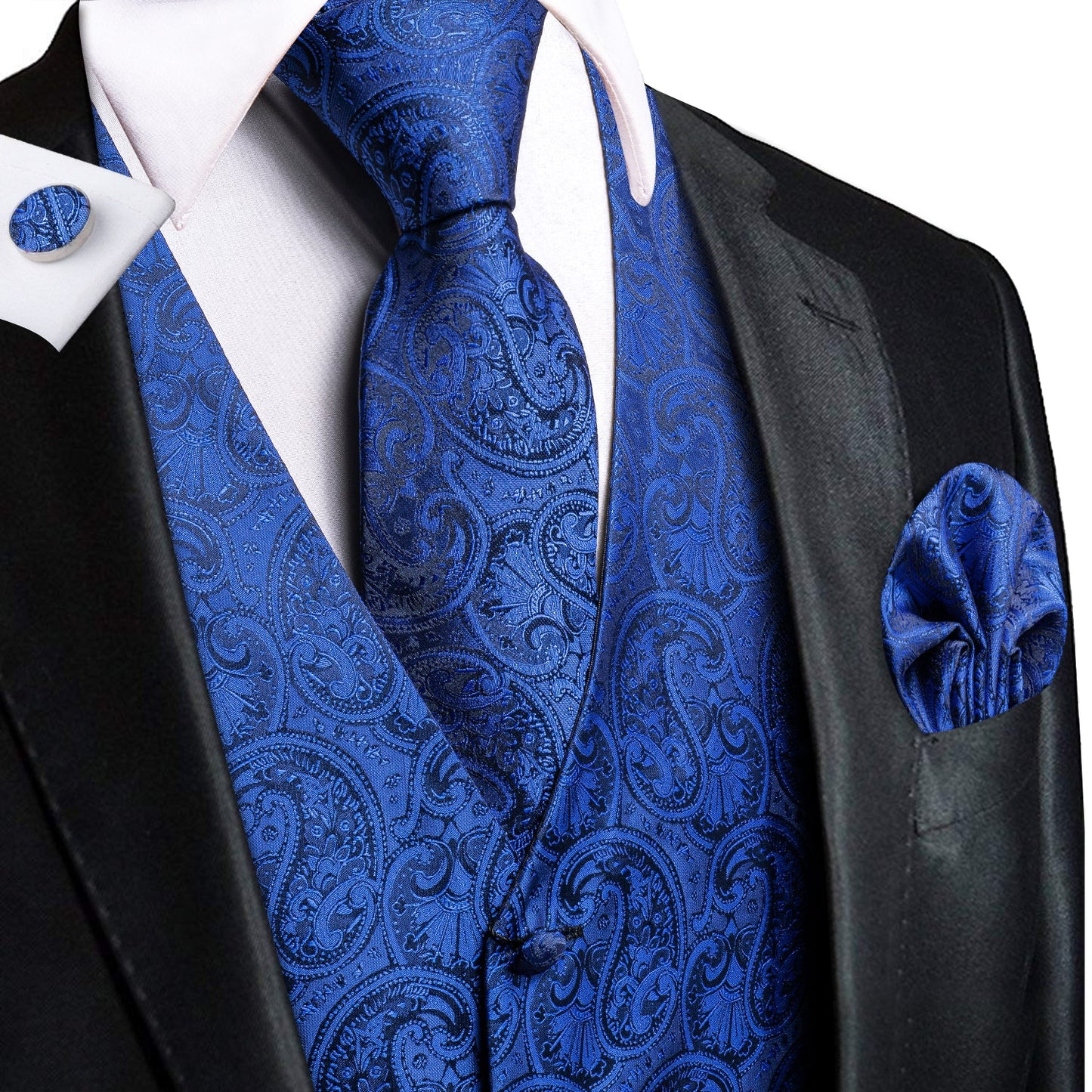 Blue Floral Silk Vest Set - Masculine Clothes