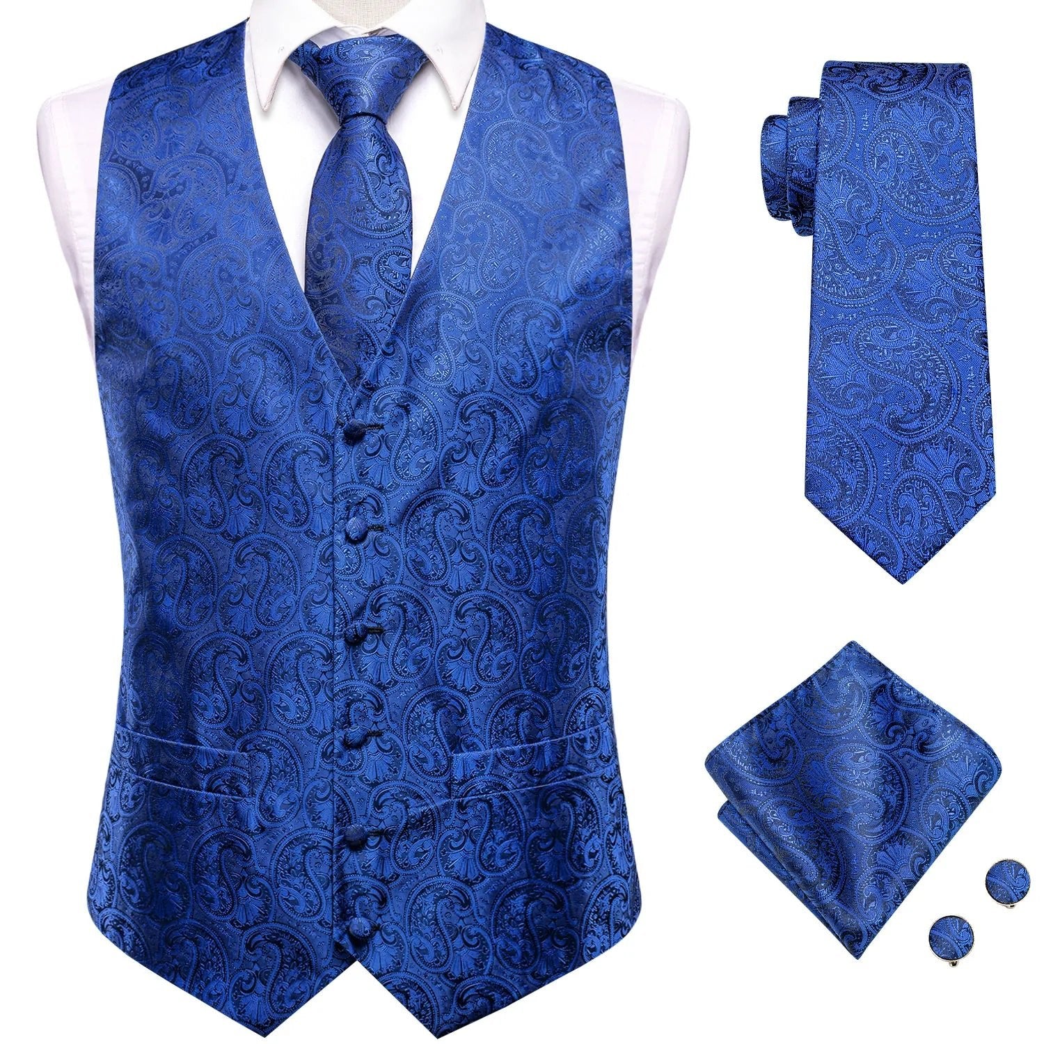 Blue Floral Silk Vest Set - Masculine Clothes