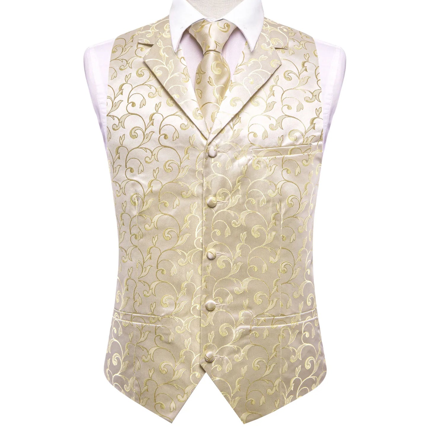 Champagne Floral Silk Vest Set