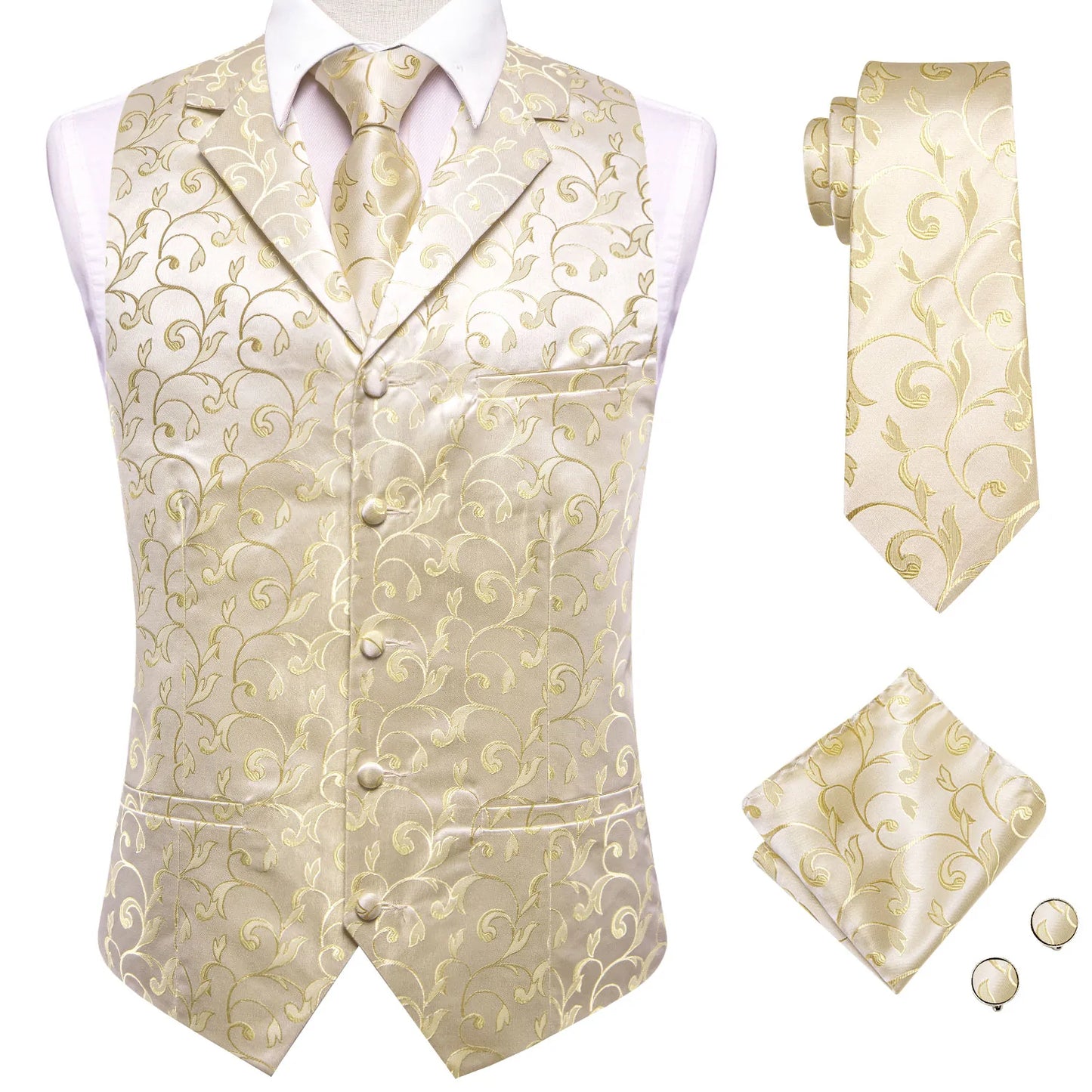 Champagne Floral Silk Vest Set