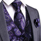 Purple and White Leaves Silk Vest Set - Masculine Clothes