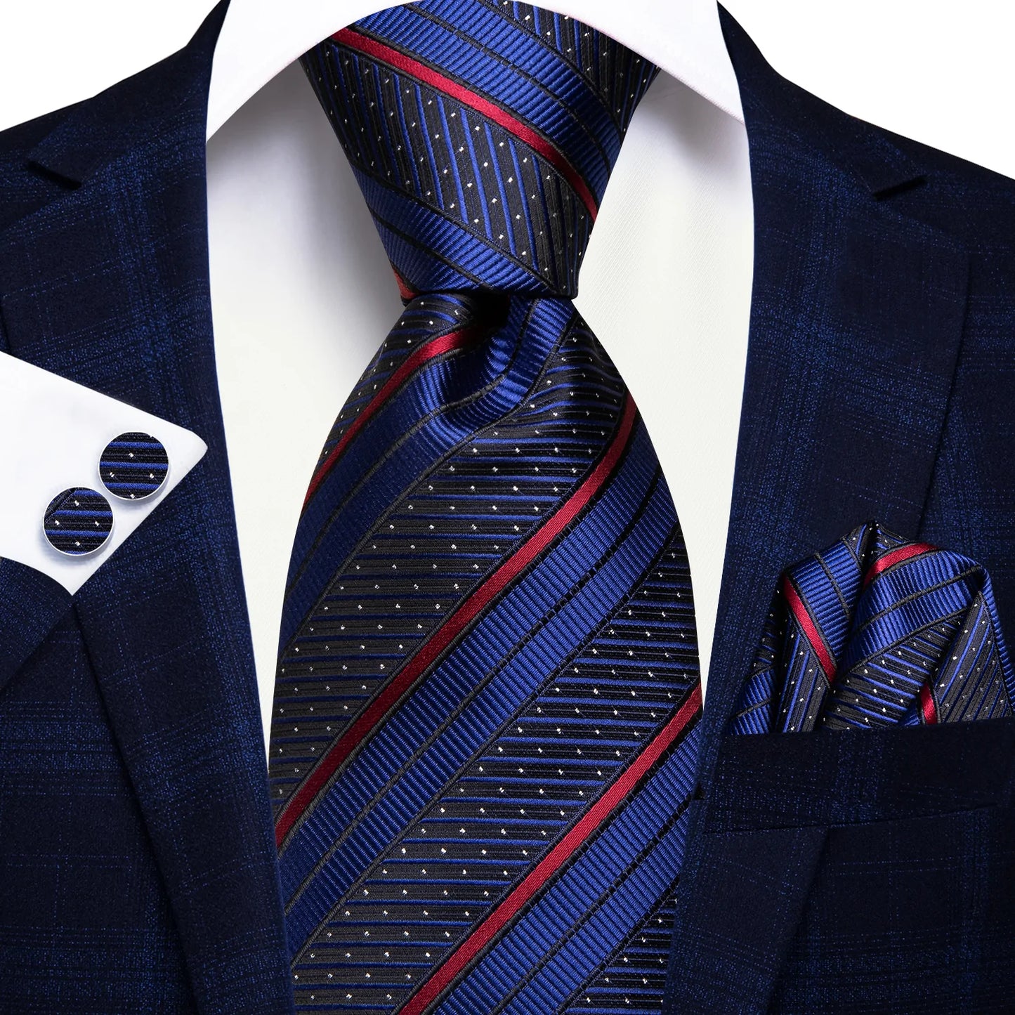 Royal Blue and Red Stripes Tie Set