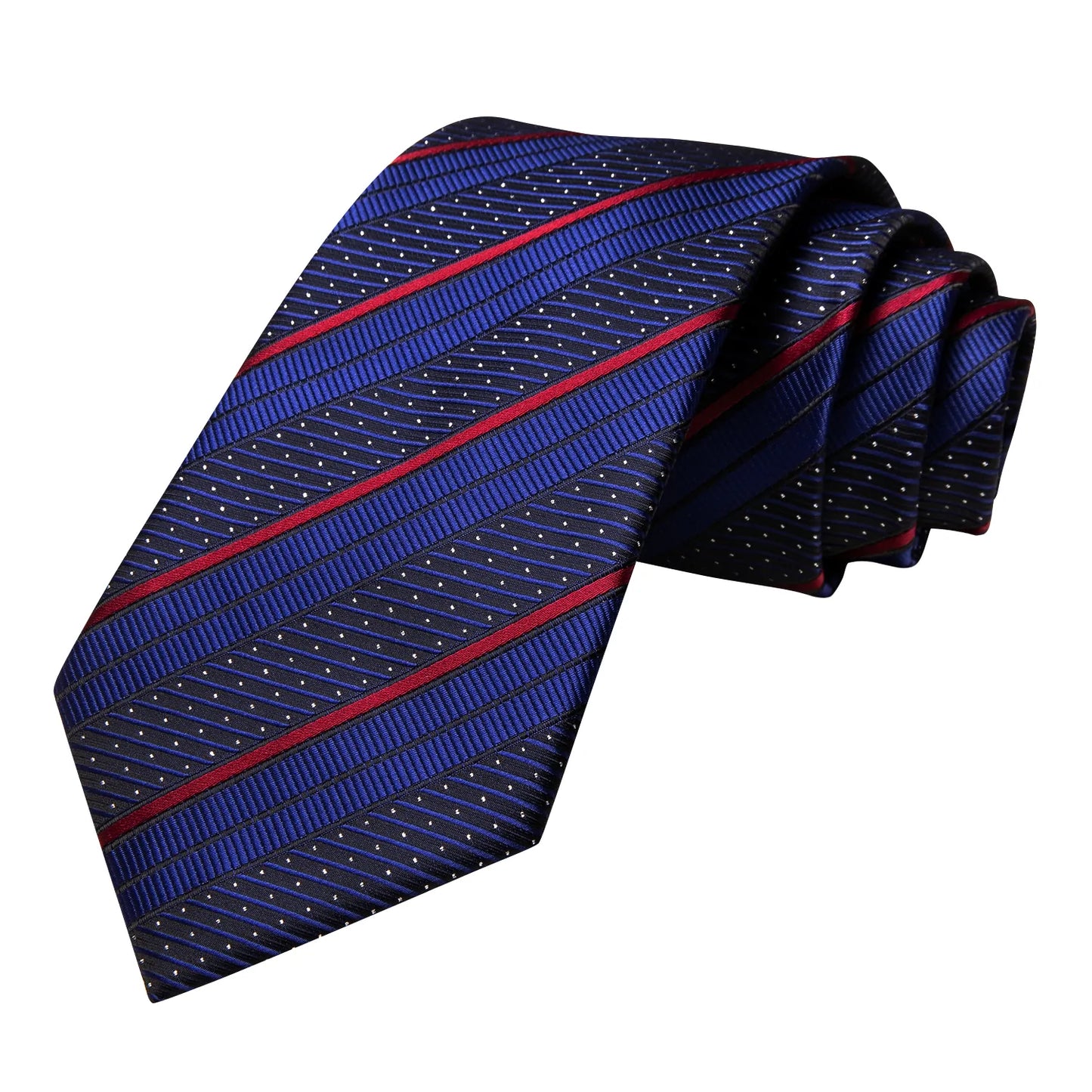 Luxury Royal Blue and Red Stripes Silk Tie Set