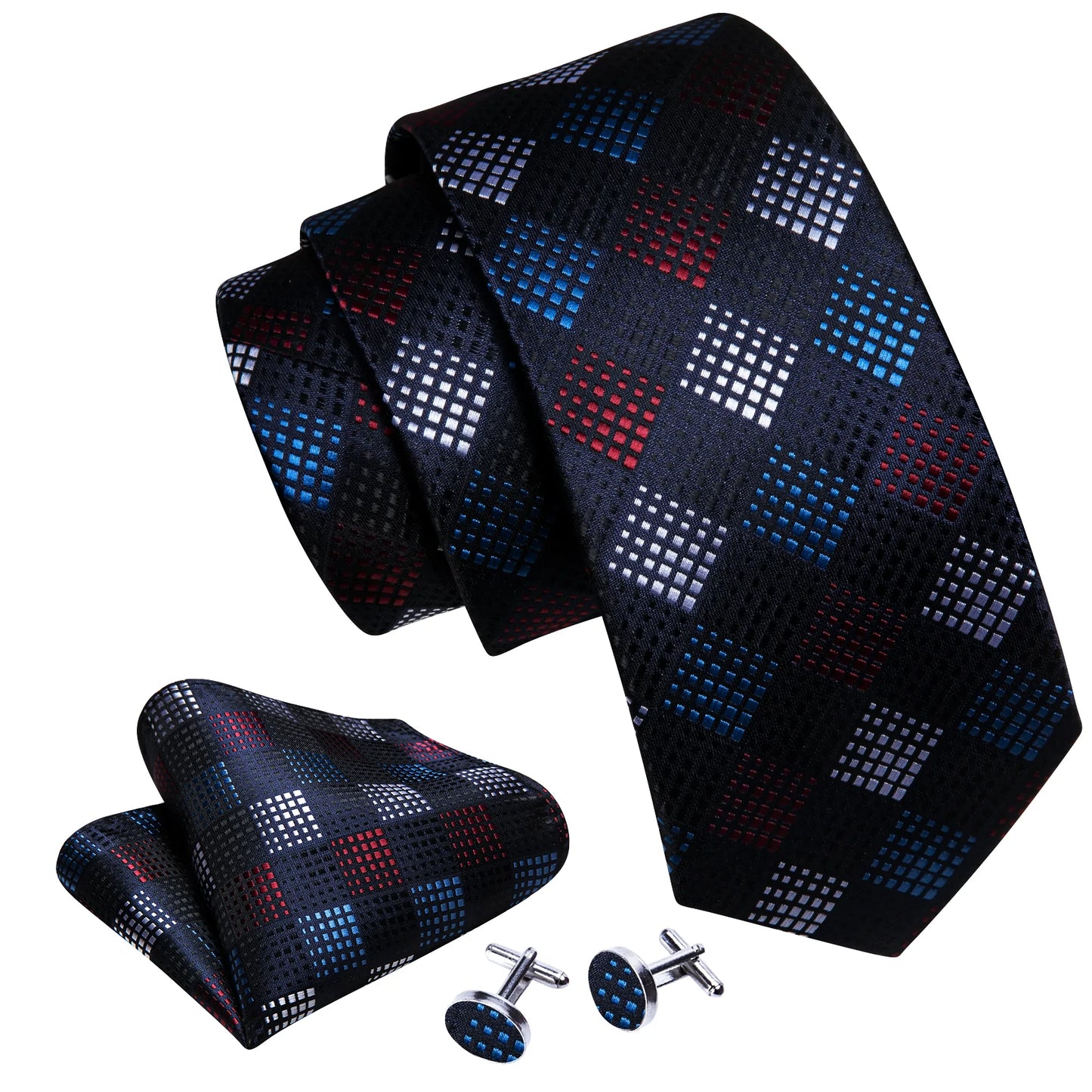 Red, Silver and Blue Plaid Tie Set