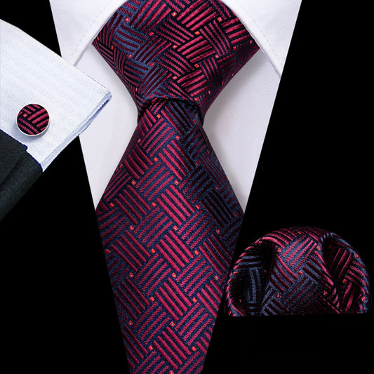 Shiny Burgundy Squares Tie Set