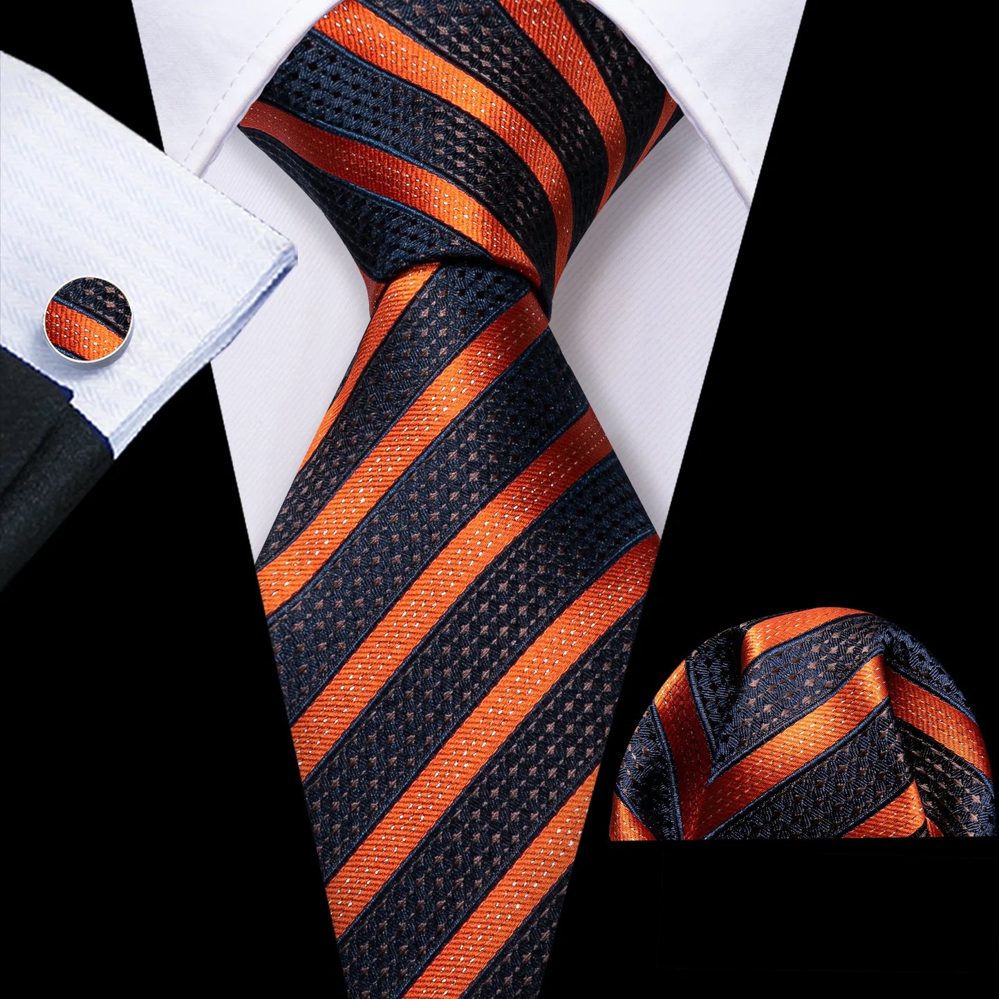 Orange Stripes In Black tie Set