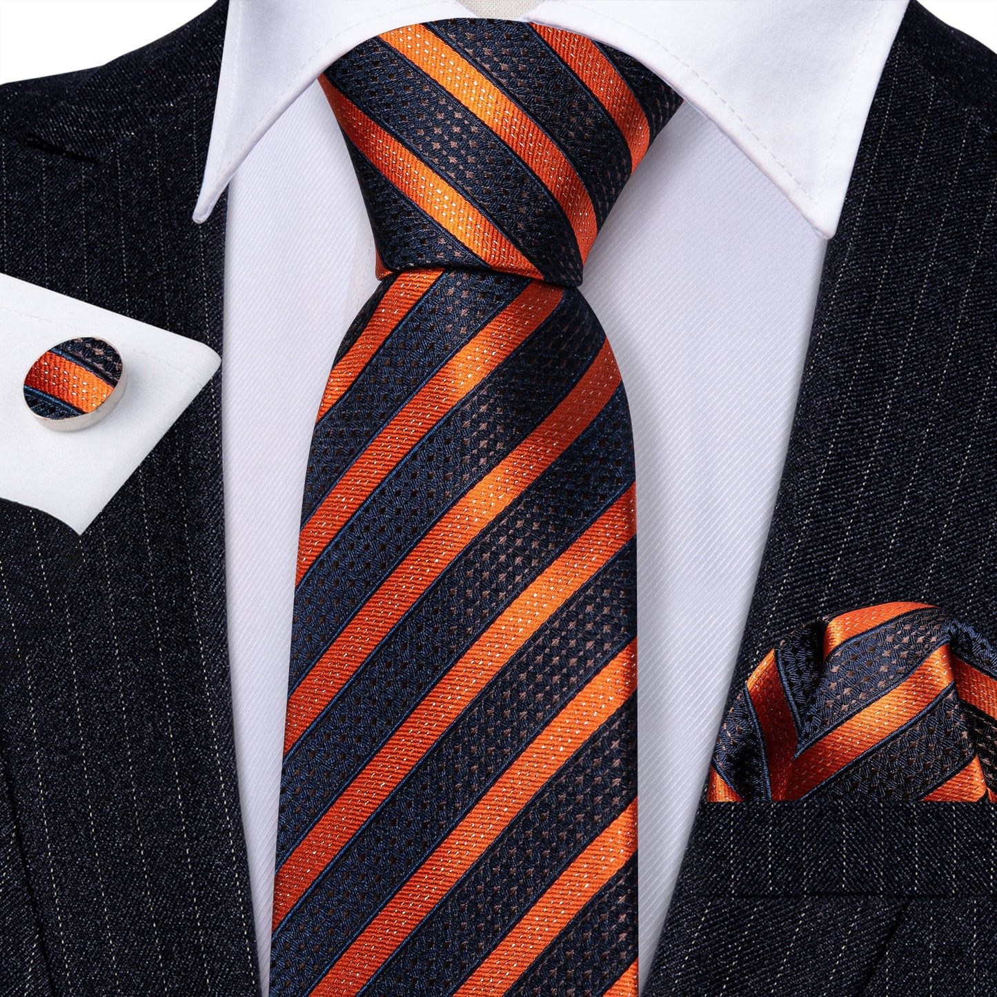 Orange Stripes In Black tie Set