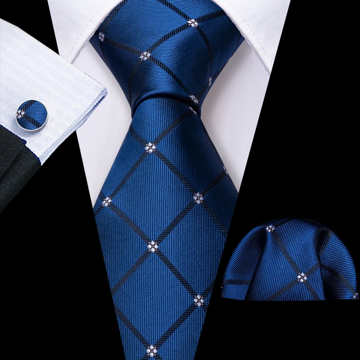 White Diamonds In Blue Tie Set