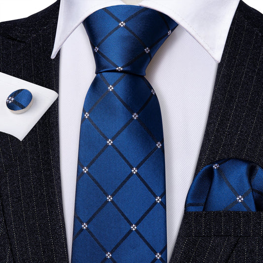 White Diamonds In Blue Tie Set