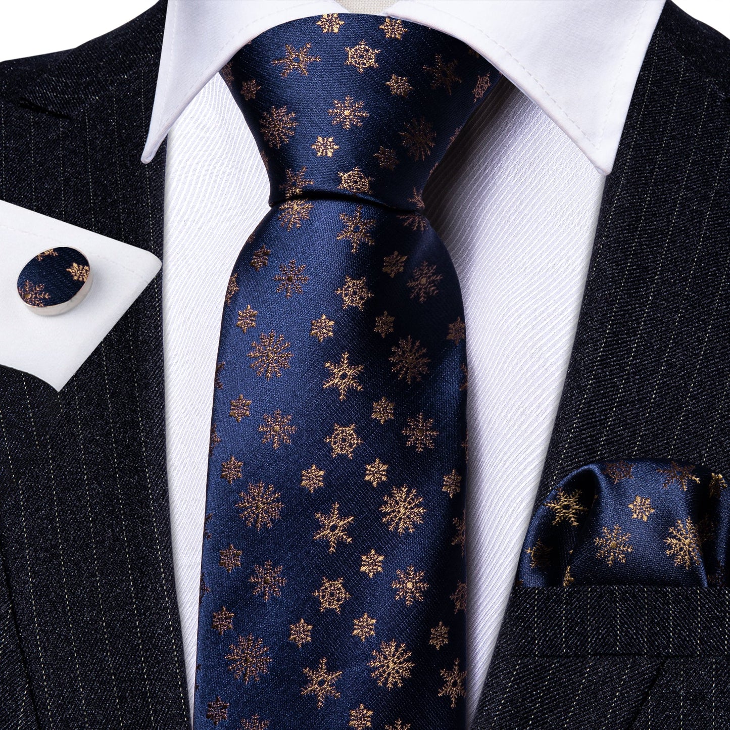 Gold Starry Night Tie Set In Blue