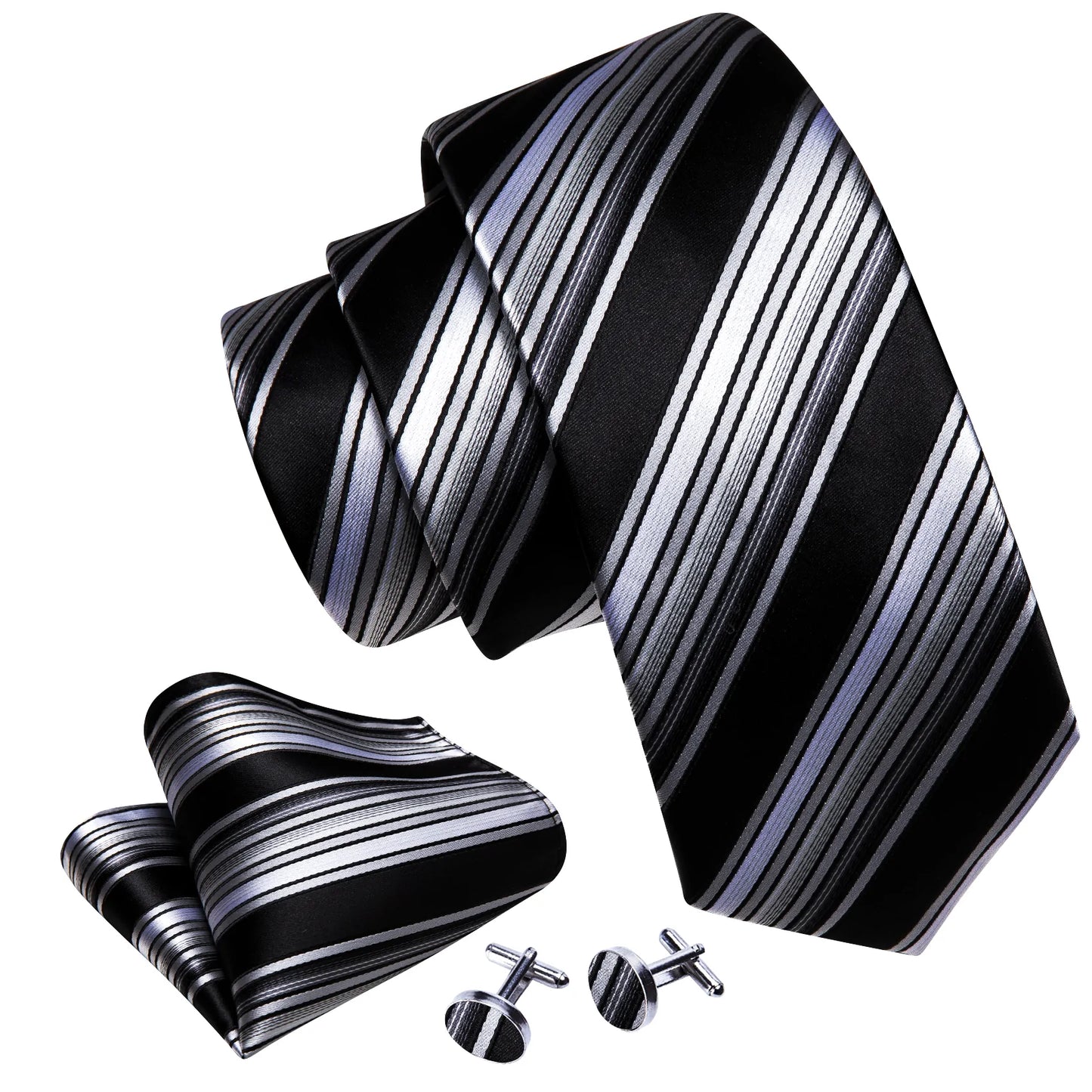 Black, Gray and White Stripes Tie Set