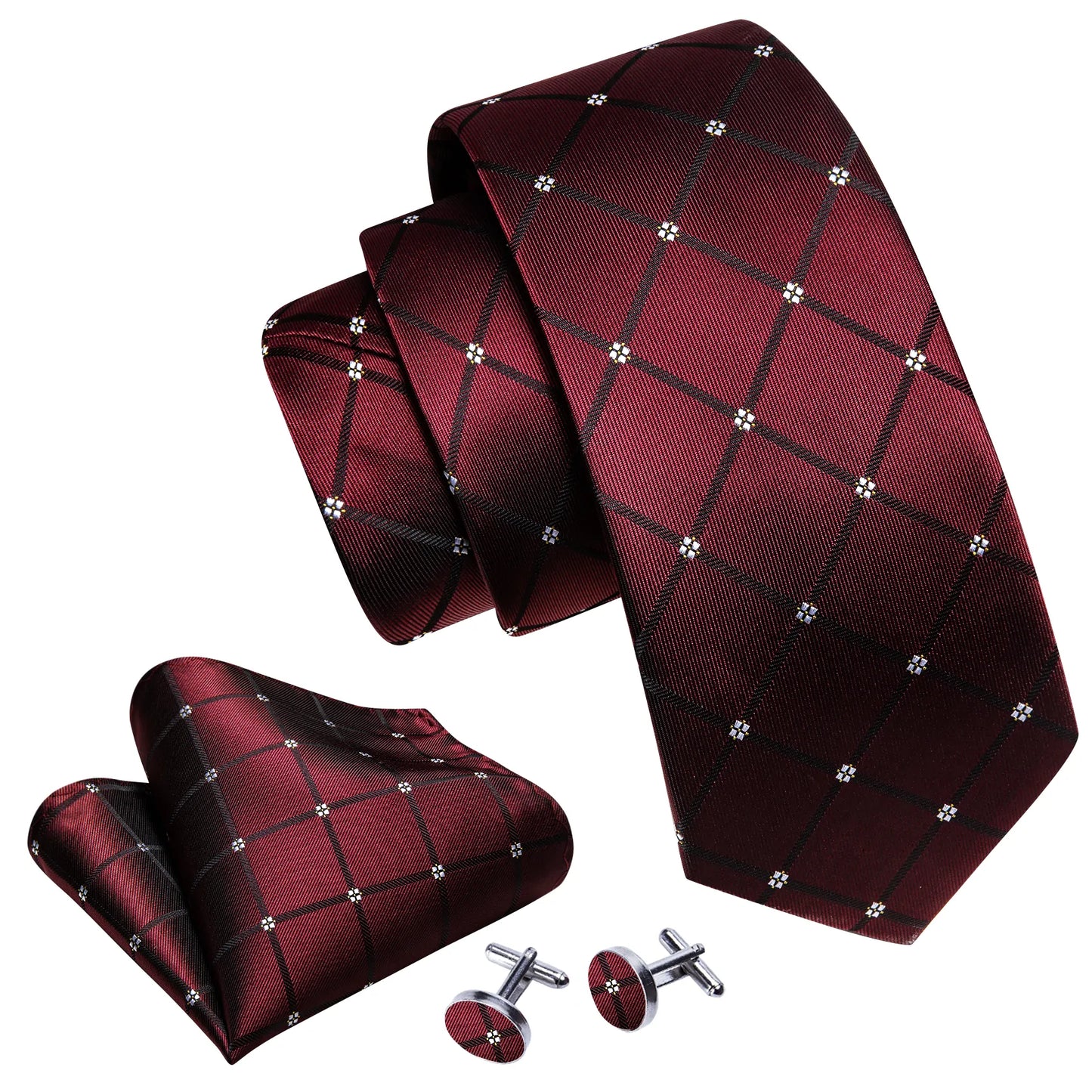 White Flower In Burgundy Tie Set