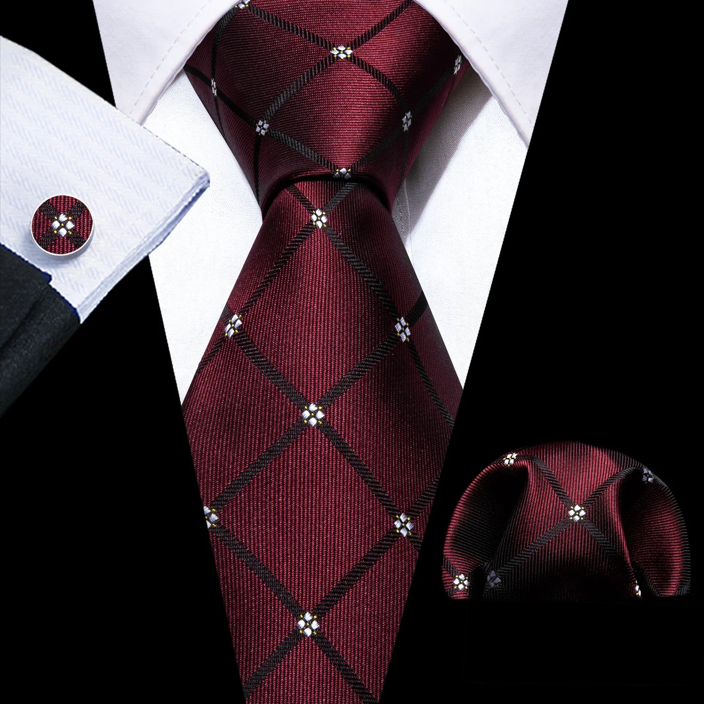 White Flower In Burgundy Tie Set