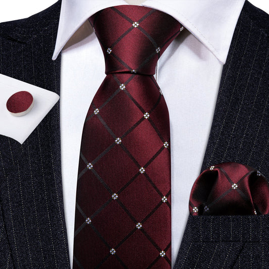 White Flower In Burgundy Tie Set