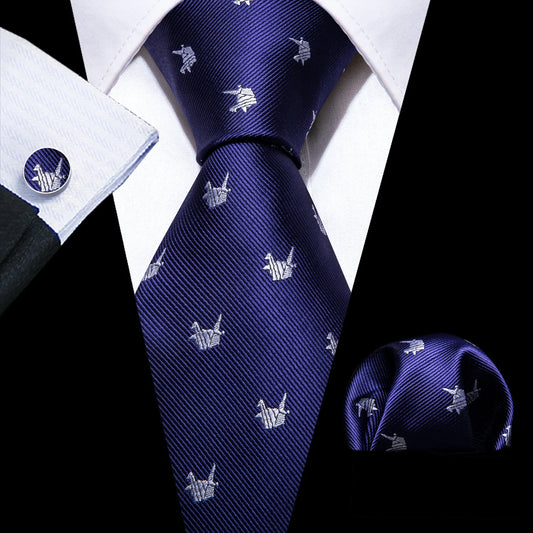 White Paper Crane In Blue Tie Set