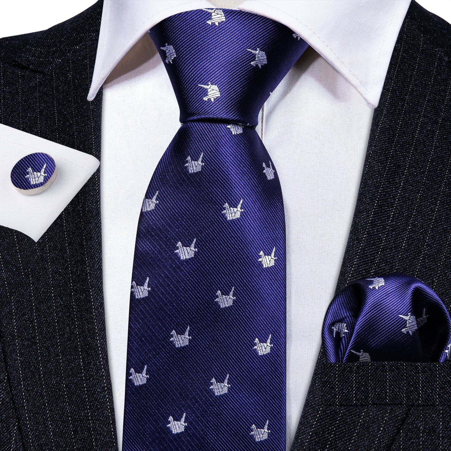 White Paper Crane In Blue Tie Set