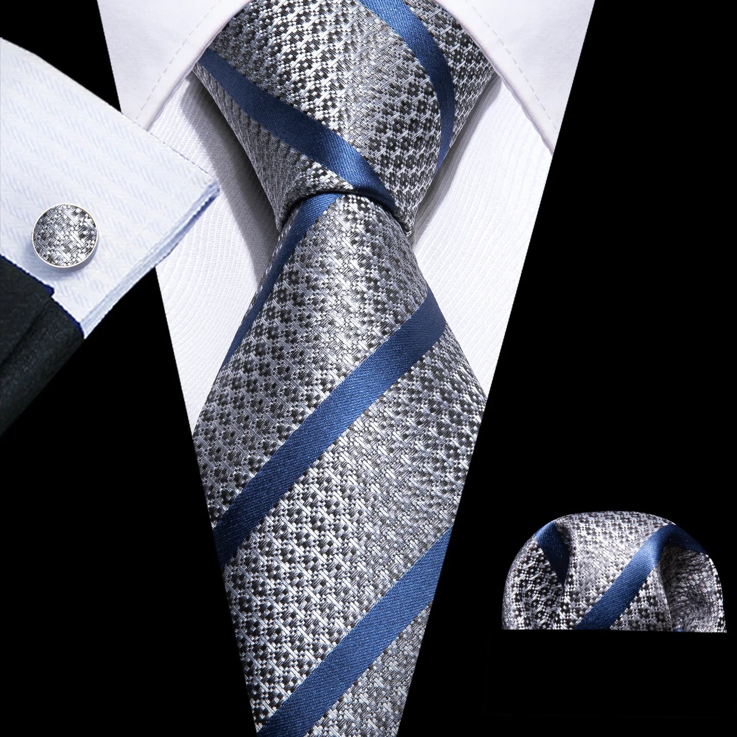 Luxury Blue Lines In Gray Tie Set