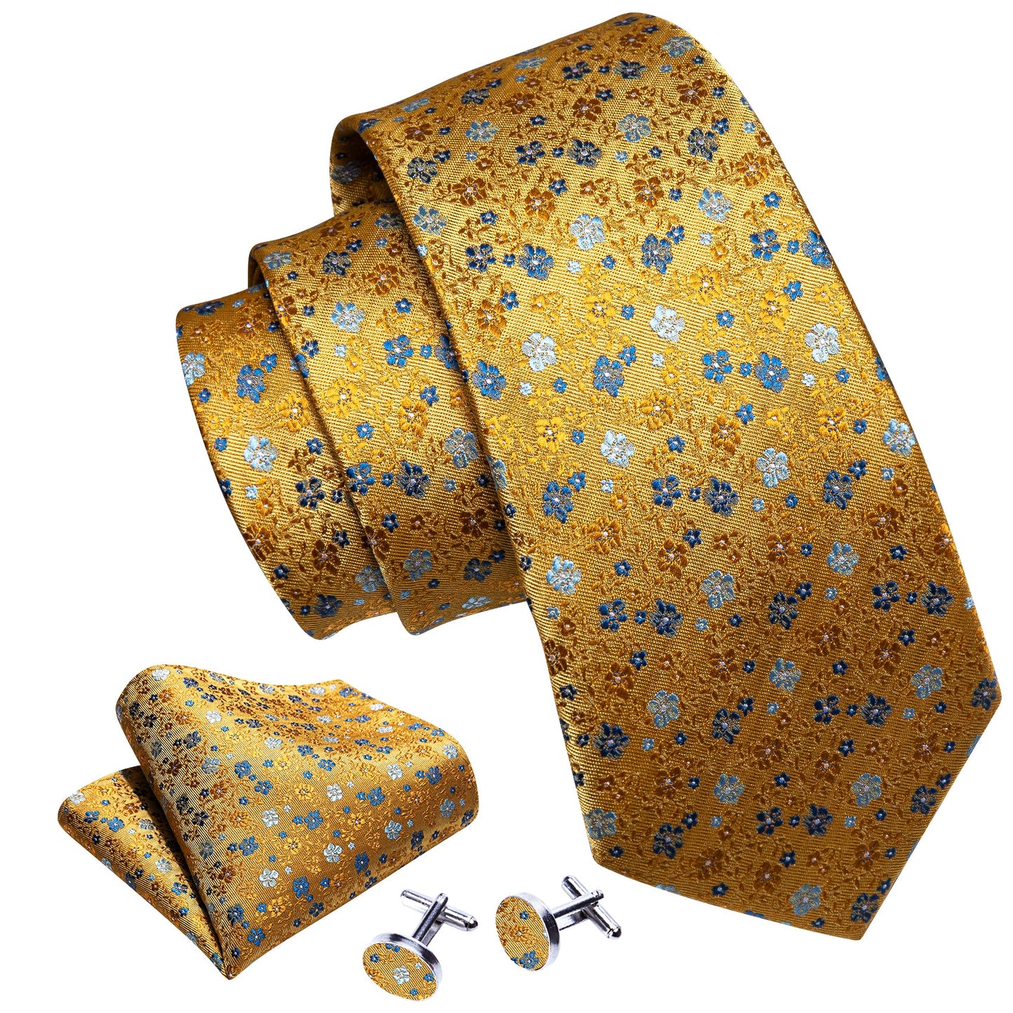 Tiny Flowers In Yellow Silk Tie Set