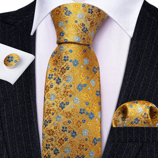 Tiny Flowers In Yellow Silk Tie Set