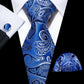 Luxury Silver White Leaves In Royal Blue Tie Set - Masculine Clothes