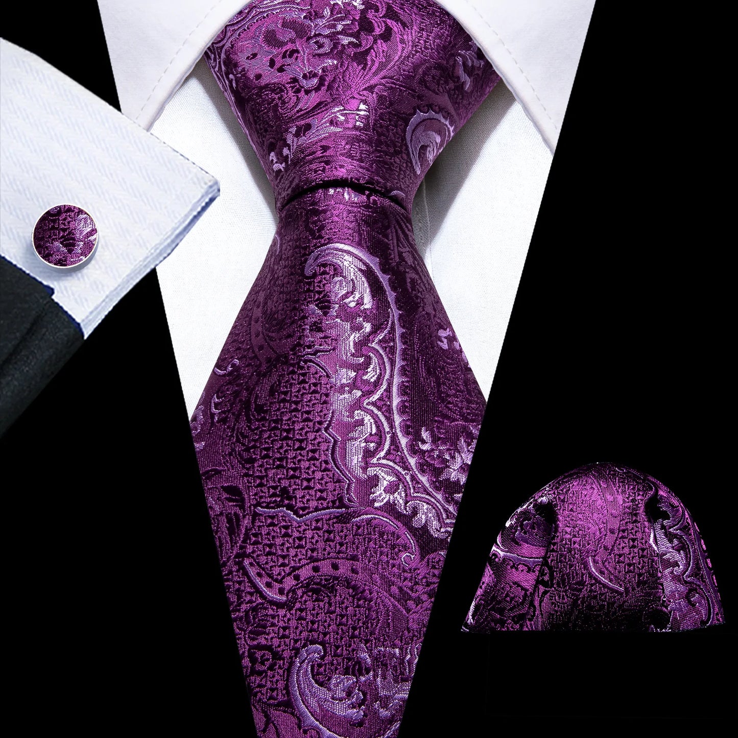 Lilac with White Dragon Leaves Tie Set