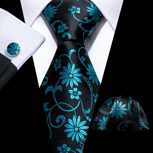 Green Floral In Black Tie Set