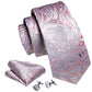 Red Flower with Silver Leaves In Pink Tie Set - Masculine Clothes