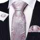 Red Flower with Silver Leaves In Pink Tie Set - Masculine Clothes