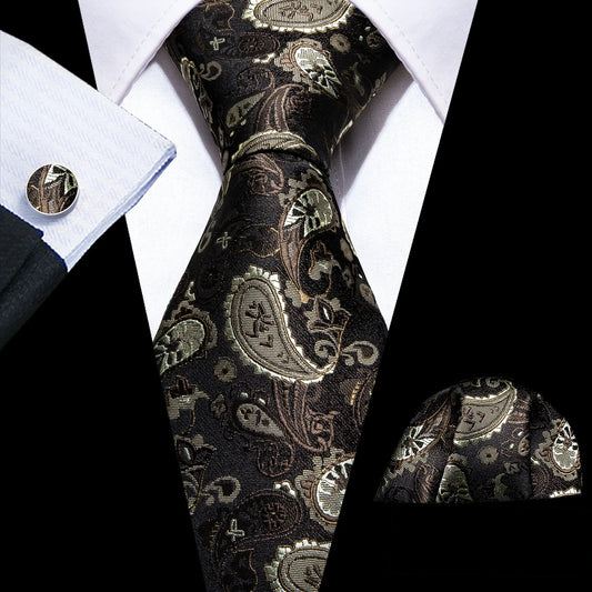 Choco Latte Leaves Silk Tie Set