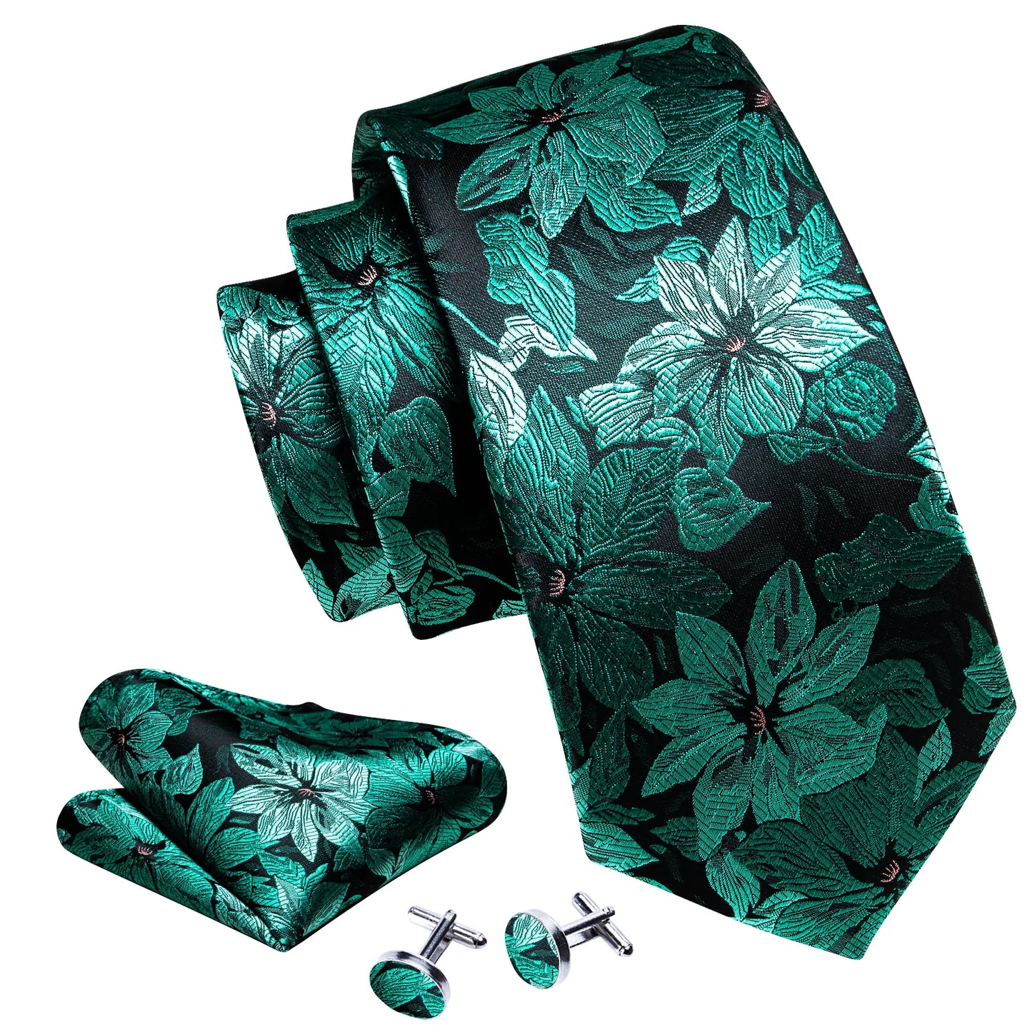 Light Green Floral Silk Tie Set