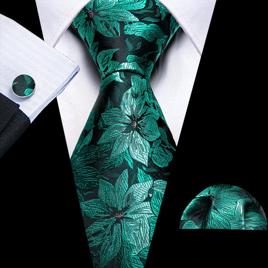 Light Green Floral Silk Tie Set