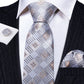 Light Blue And Brown Squares Silk Tie Set - Masculine Clothes