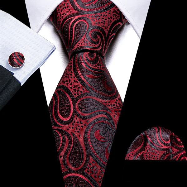 Scalloped Shape Black In Red Tie Set