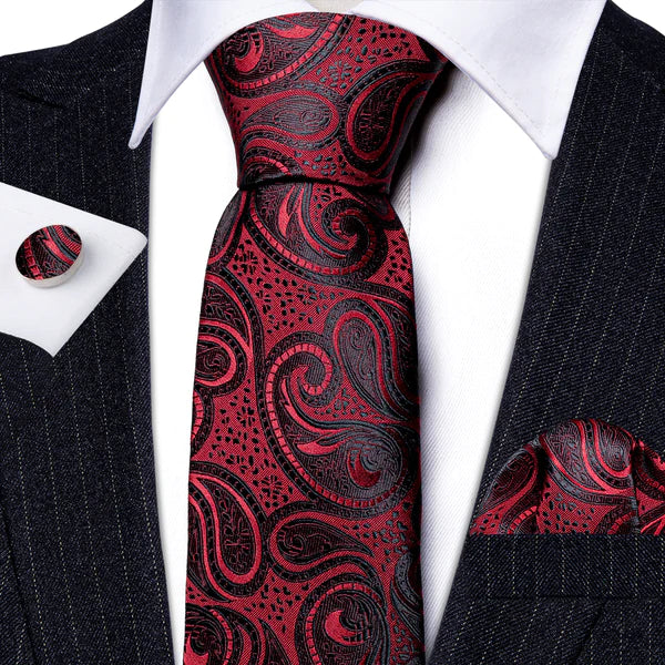 Scalloped Shape Black In Red Tie Set