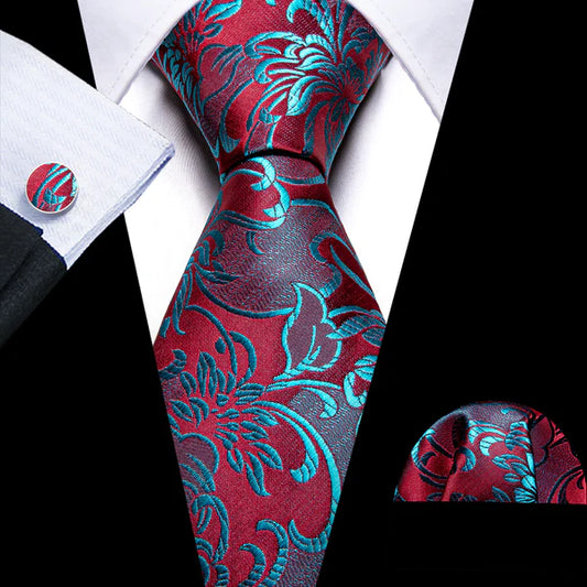 Beautiful Blue Floral In Red Tie Set