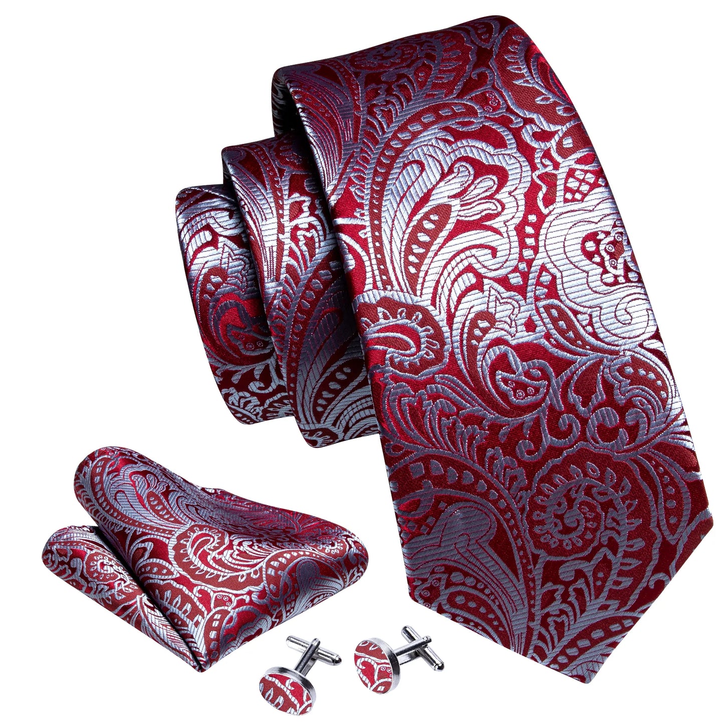 Silver Floral In Red Tie Set