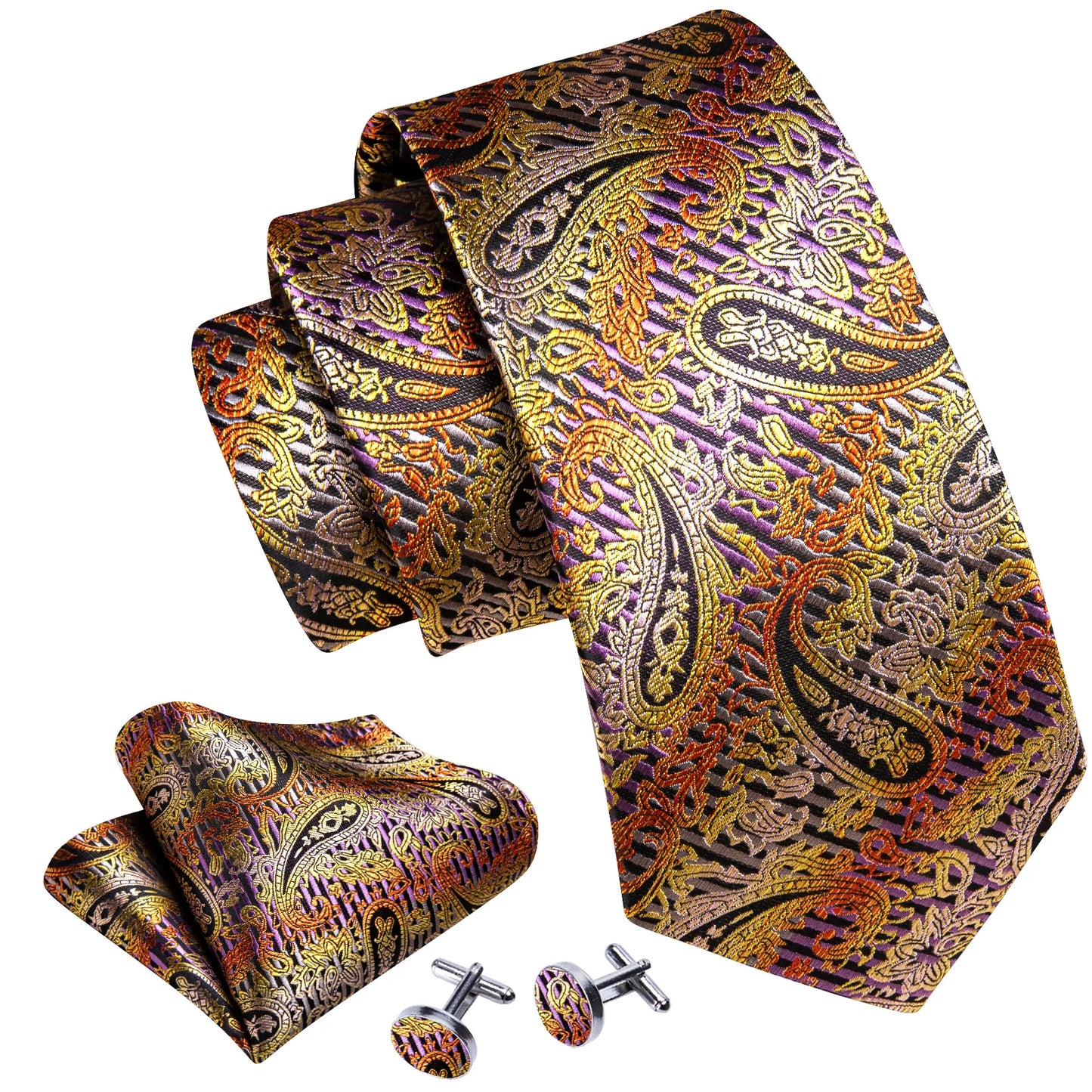 Sunset Leaves with Shade of Purple Silk Tie Set