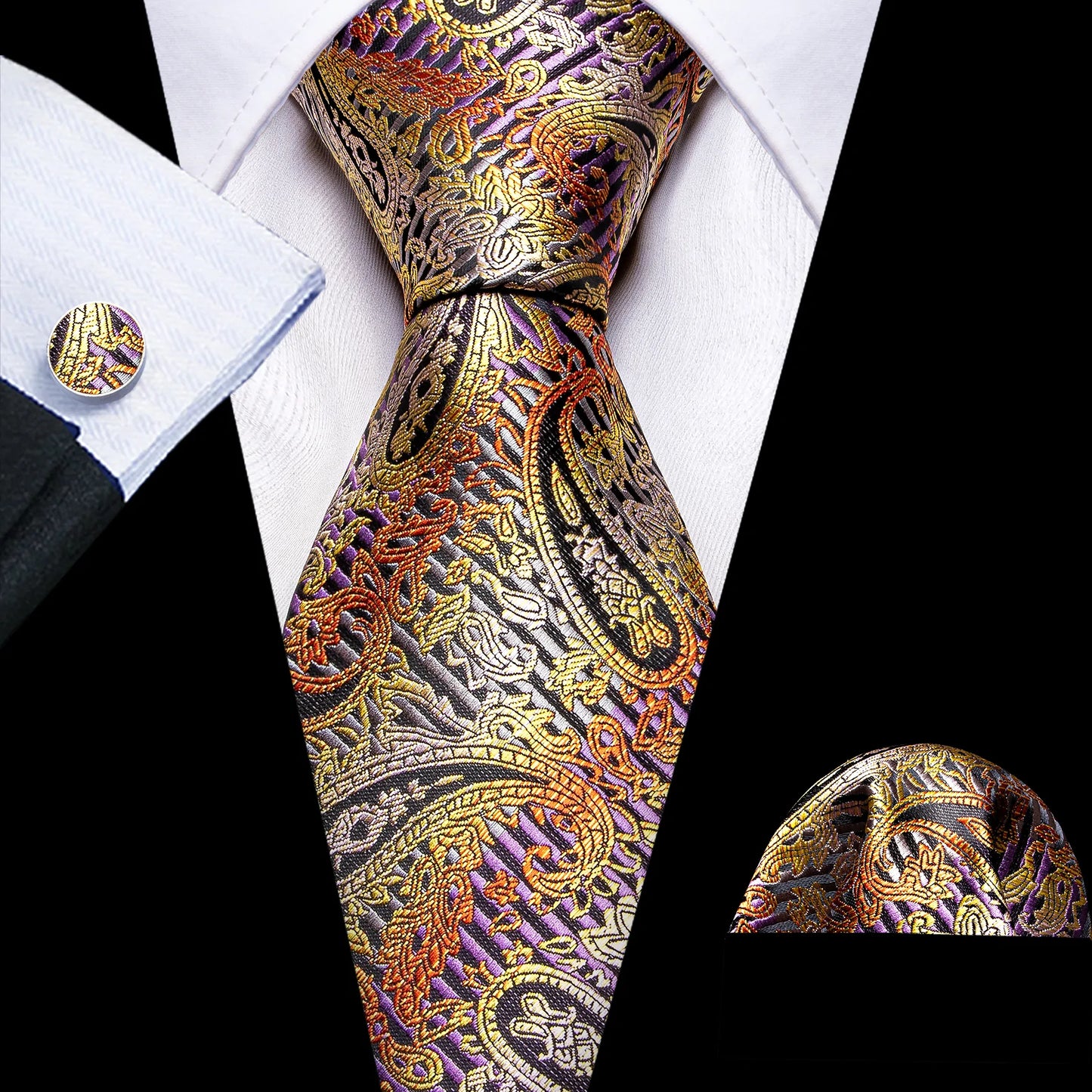 Sunset Leaves with Shade of Purple Silk Tie Set