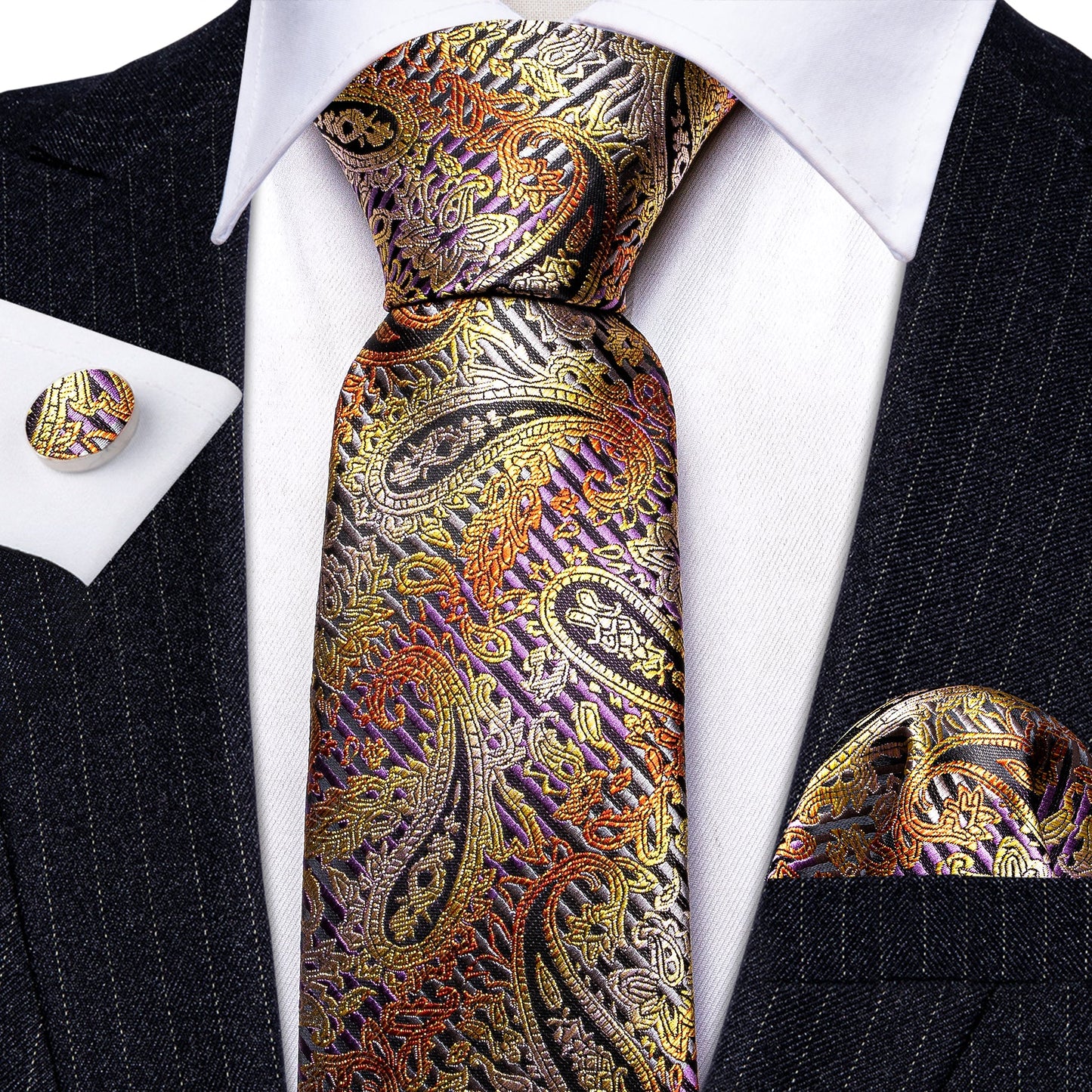 Sunset Leaves with Shade of Purple Silk Tie Set