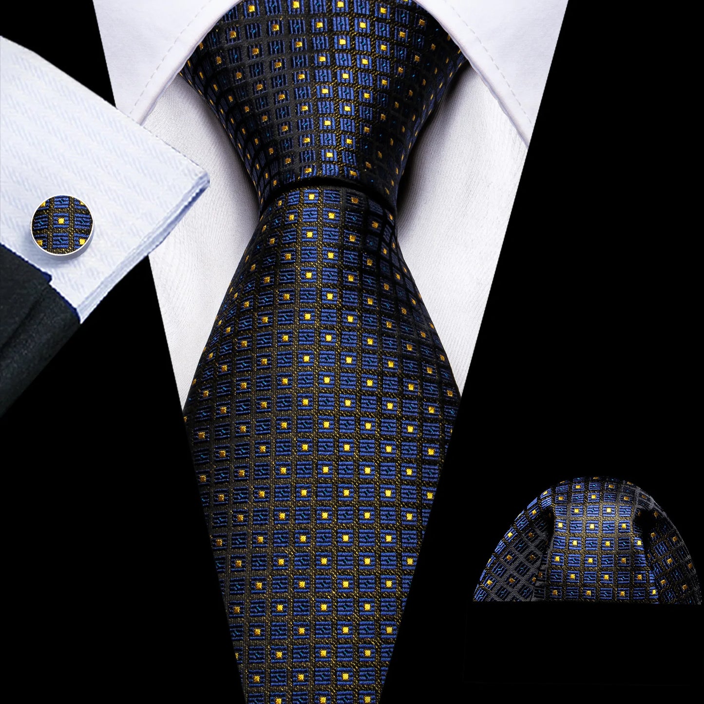 Luxury Yellow Dots In Dark Blue Tie Set