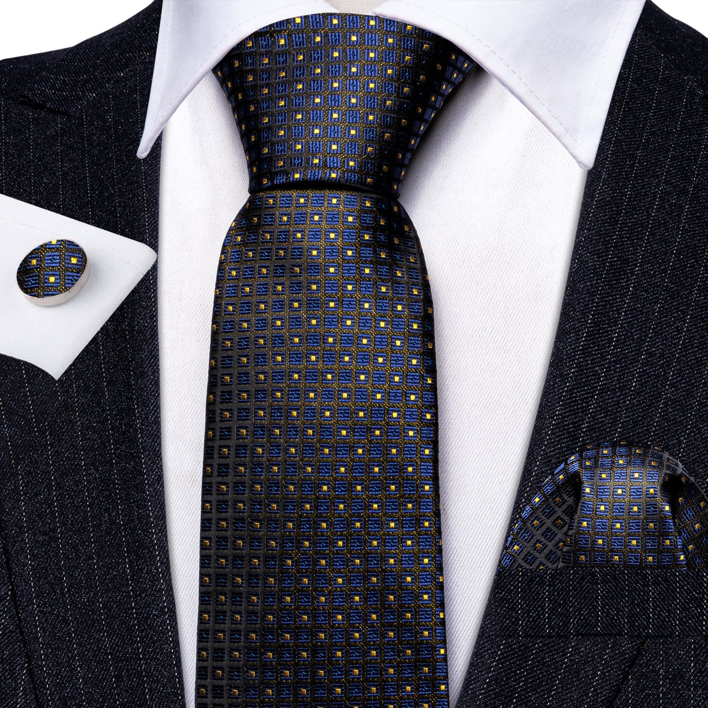 Luxury Yellow Dots In Dark Blue Tie Set