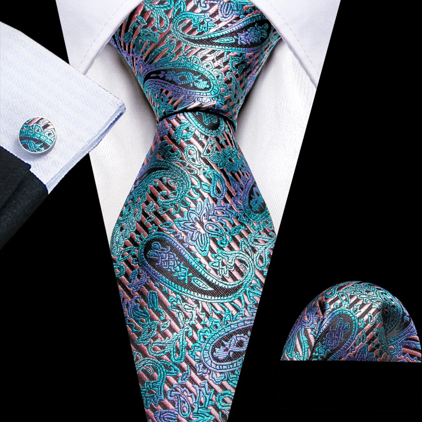 Luxury Blue-Green Leaves with Shadow of Purple Tie Set