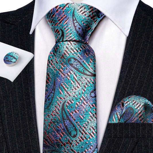 Luxury Blue-Green Leaves with Shadow of Purple Tie Set