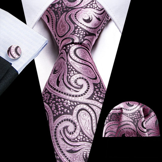 Pink Floral Silk Tie Set