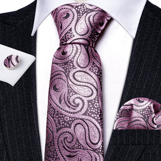 Pink Floral Silk Tie Set