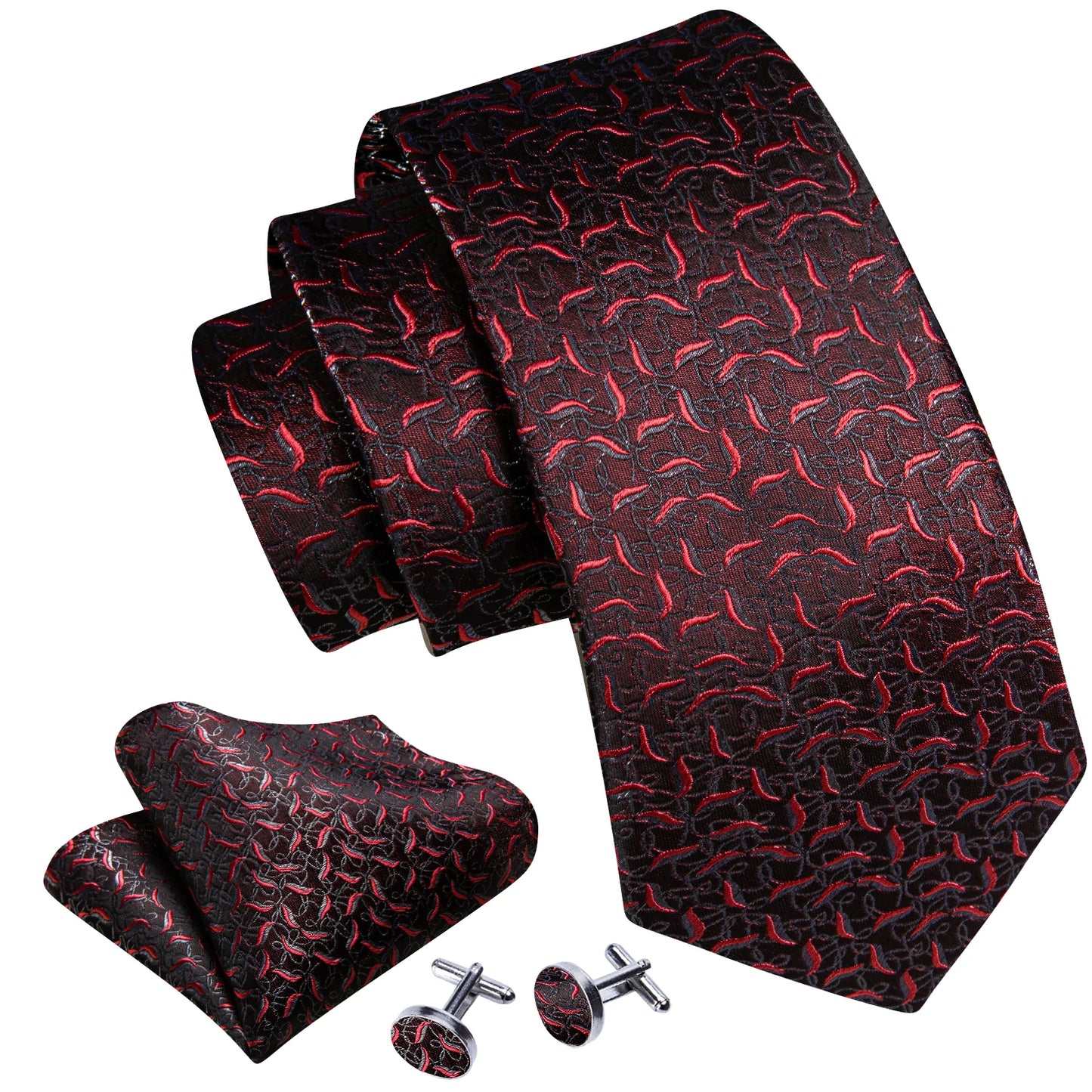 Red Chili with Green Leaves Silk Tie Set